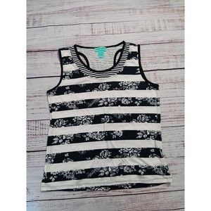 Silverware Top Women's  Large Black/white Floral Sleeveless Cotton Blend